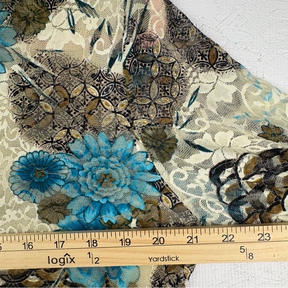 VTG Ivory Lace Floral Mesh Patterned Button-Up Shirt Sheer Layered Sz Medium - Picture 8 of 11